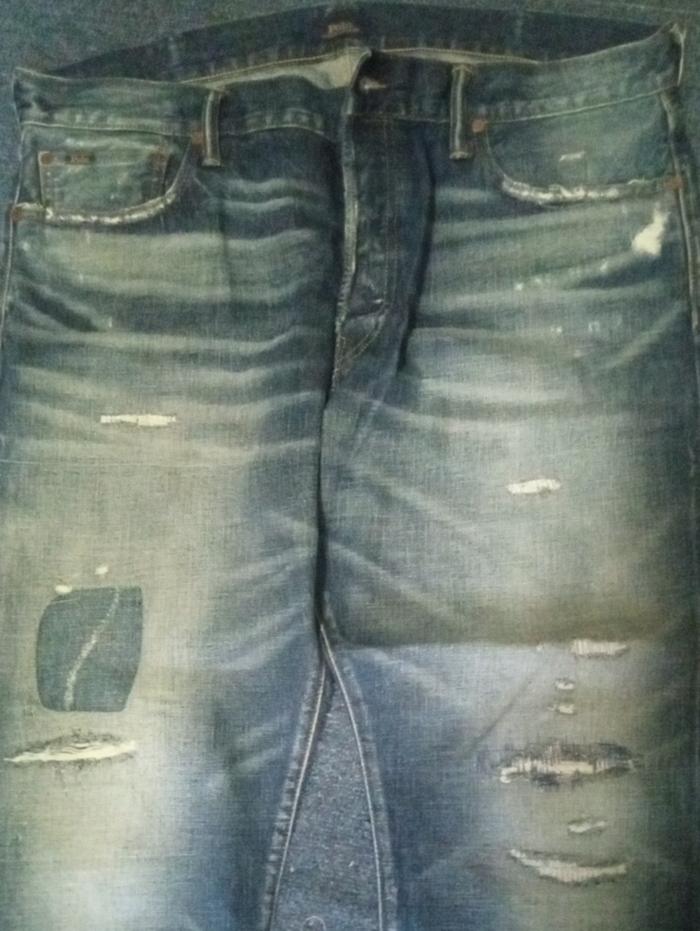Polo by Ralph Lauren Nwot 38x32 Selvidge Indigo Distressed Jeans Classic Fit🔥🔥